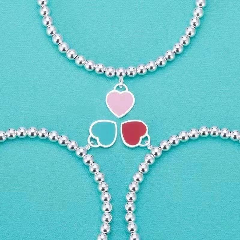 Wholesale Silver-plated heart bracelet enamel red heart bracelet